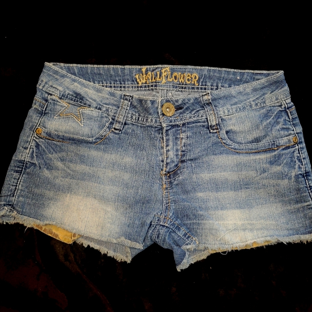 Wallflower Blue Jean Shorts Distressed Light Wash